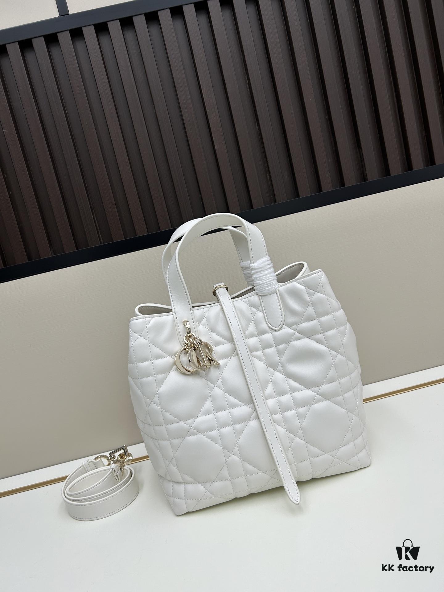 Dior Toujours Vertical Handbag in Blush Beige Calfskin with Cannage Stitching