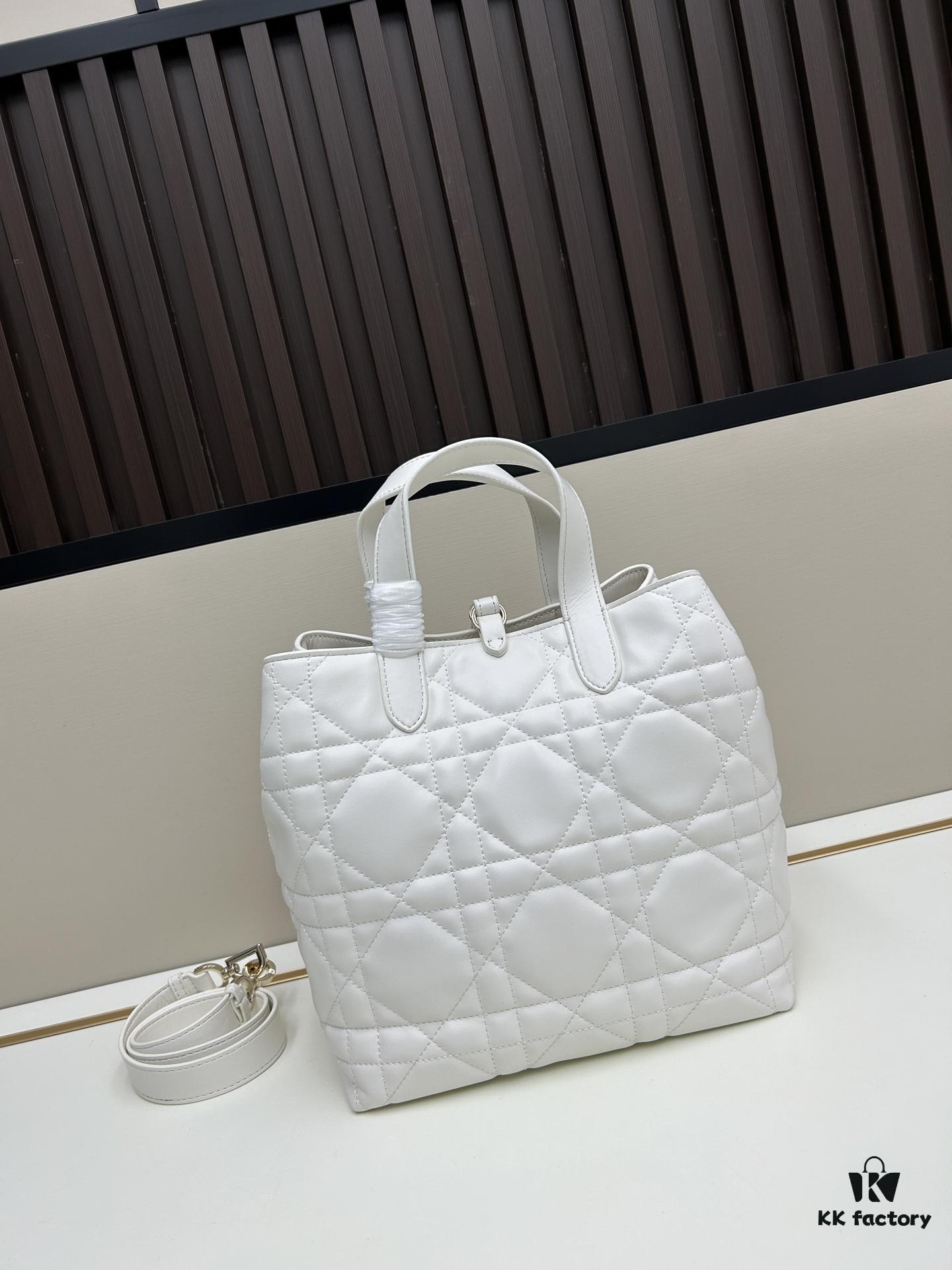 Dior Toujours Vertical Handbag in Blush Beige Calfskin with Cannage Stitching