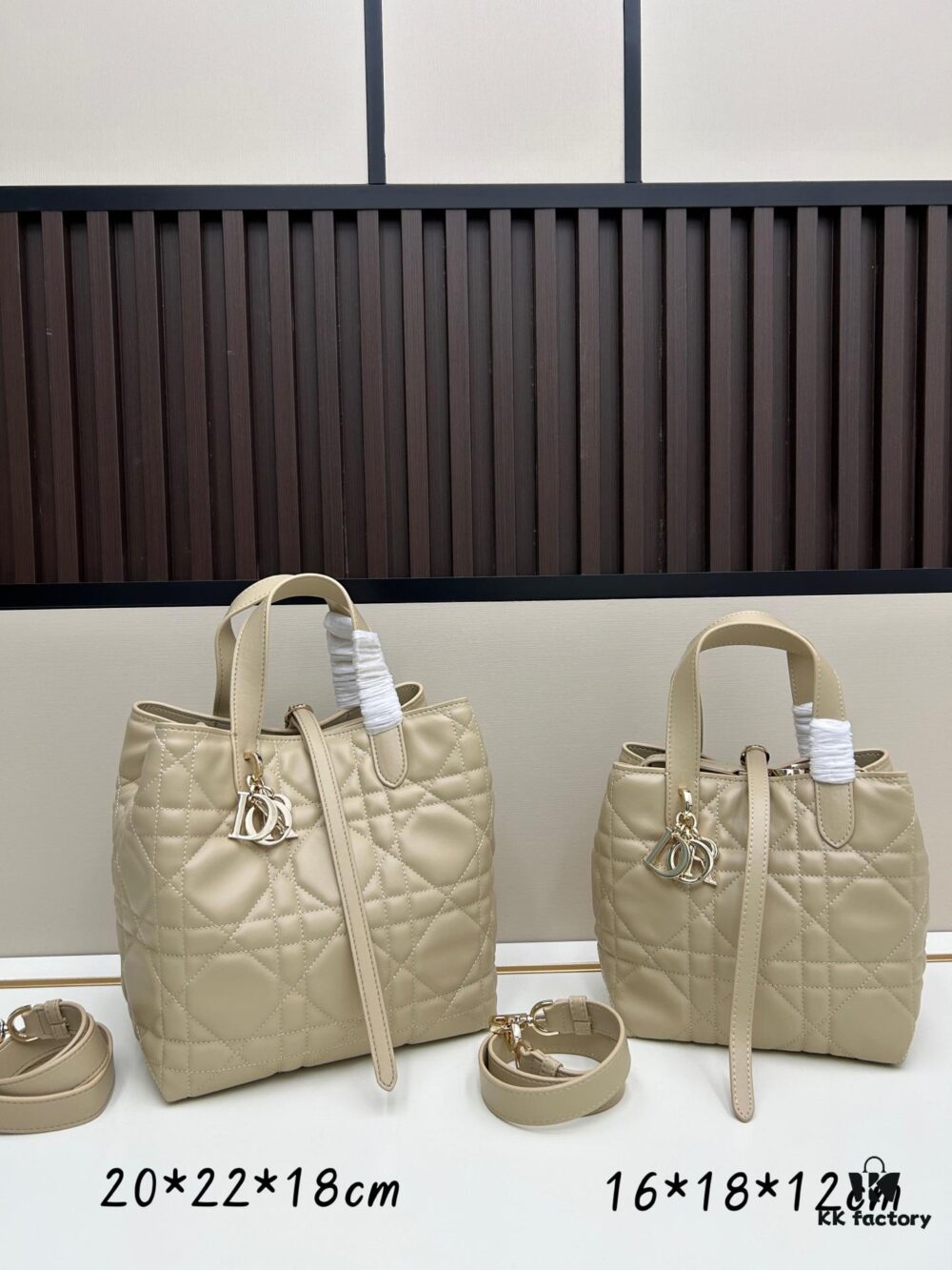 Dior Toujours Vertical Handbag in Blush Beige Calfskin with Large Cannage Stitching