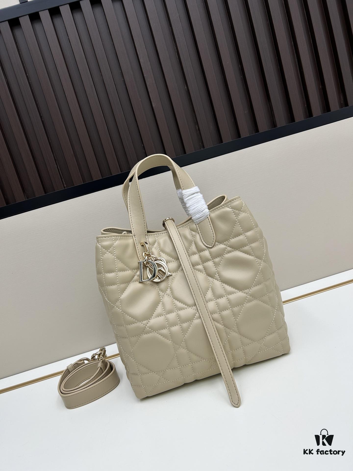 Dior Toujours Vertical Handbag in Blush Beige Calfskin with Large Cannage Stitching