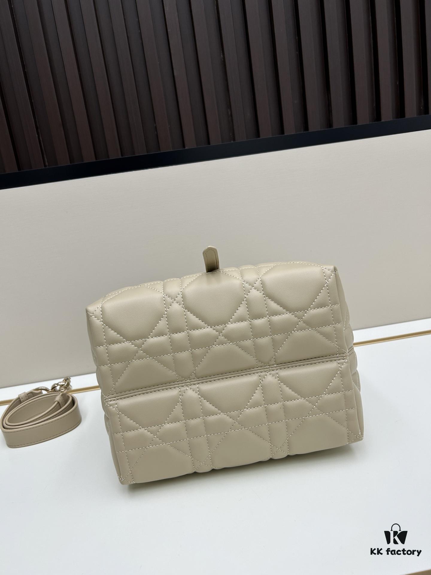 Dior Toujours Vertical Handbag in Blush Beige Calfskin with Large Cannage Stitching