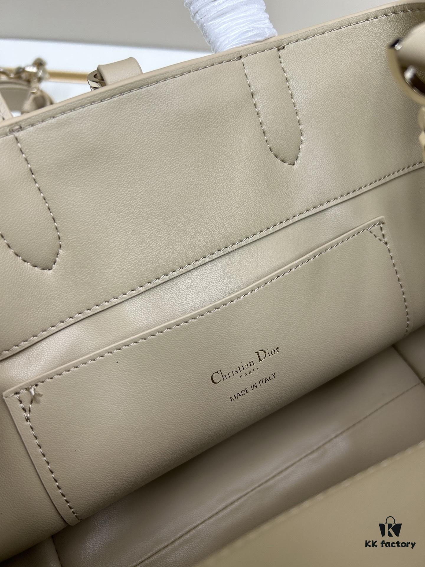 Dior Toujours Vertical Handbag in Blush Beige Calfskin with Large Cannage Stitching