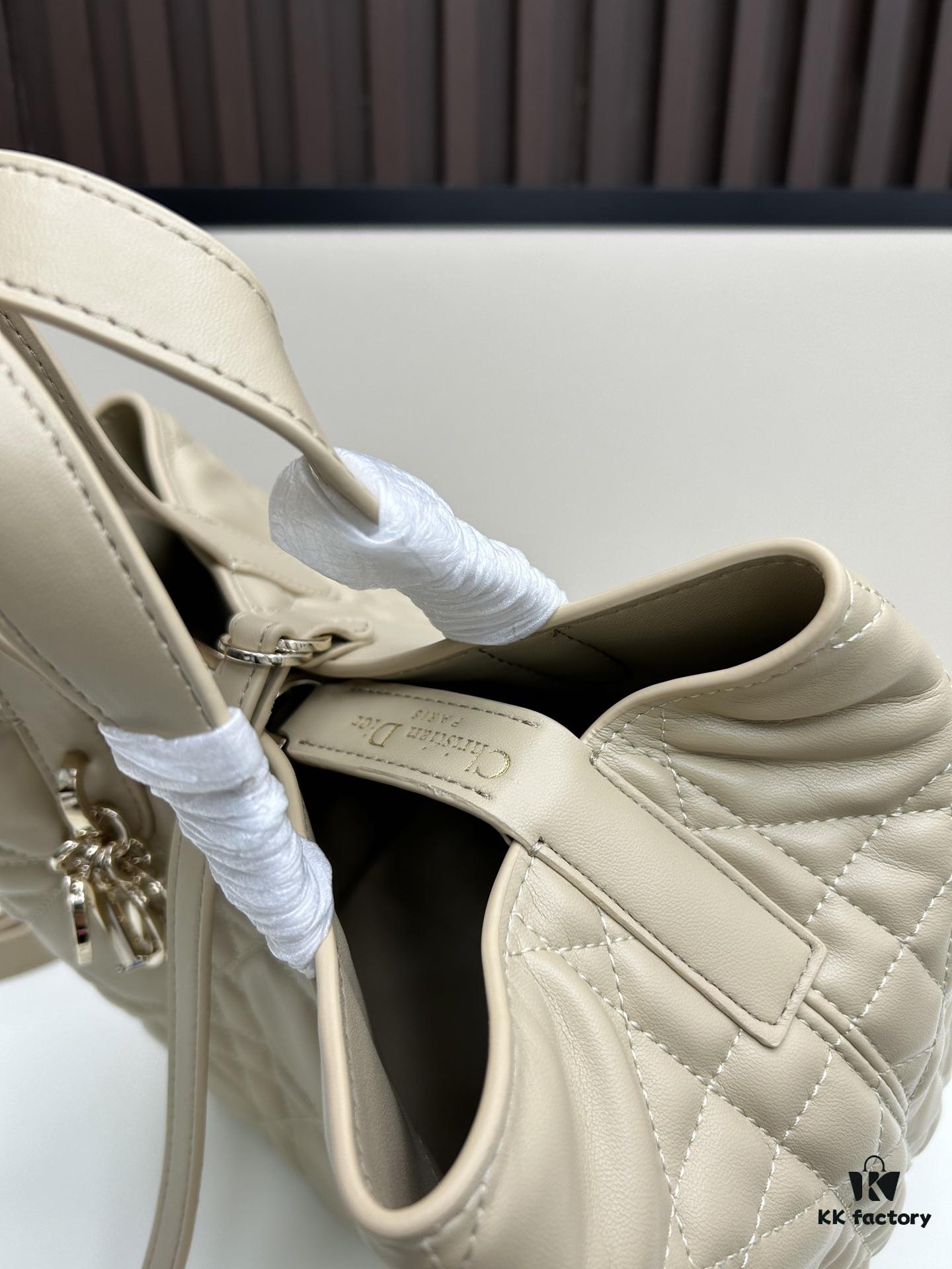 Dior Toujours Vertical Handbag in Blush Beige Calfskin with Large Cannage Stitching