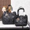 Dior Toujours Small Vertical Handbag in Black Calfskin with Cannage Stitching