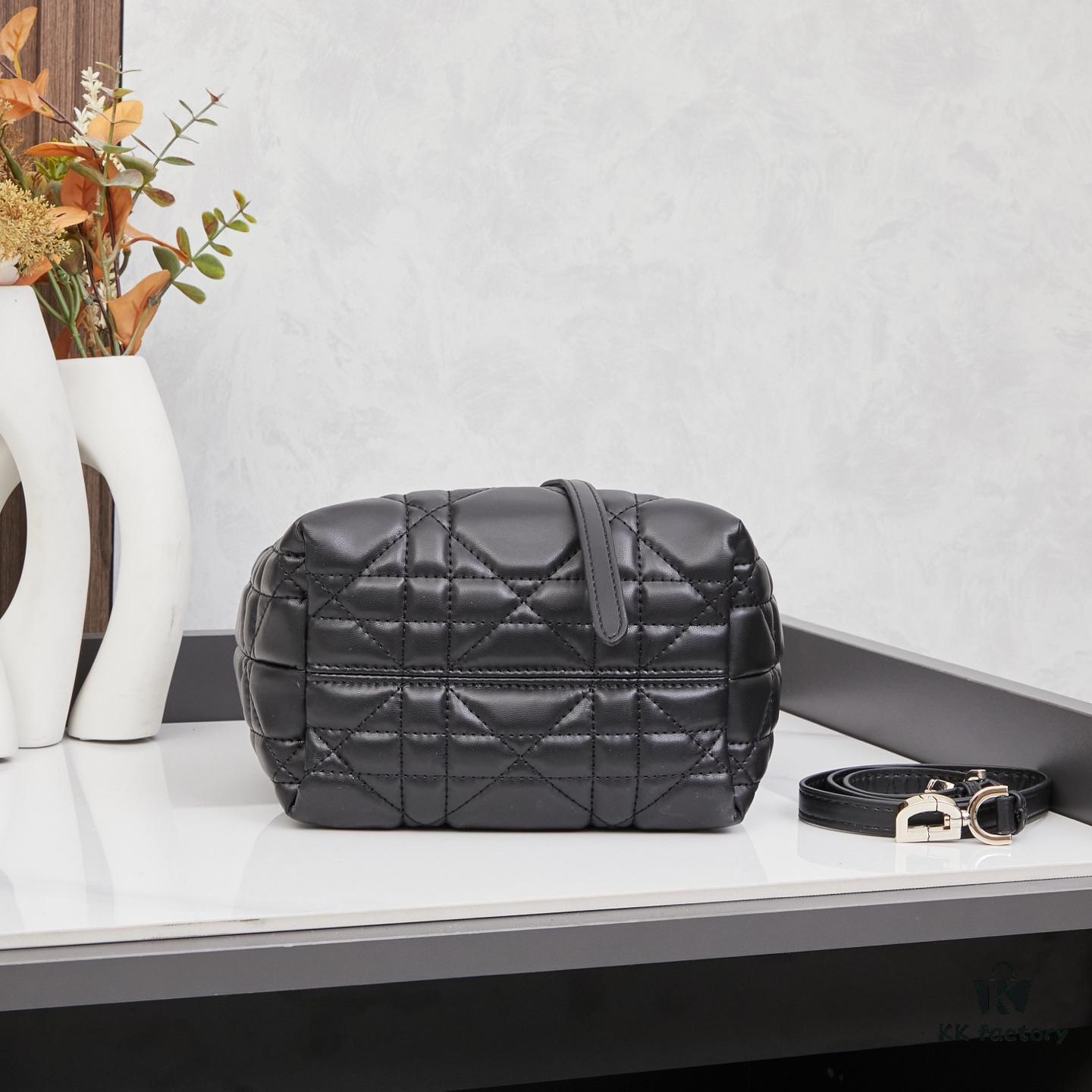 Dior Toujours Small Vertical Handbag in Black Calfskin with Cannage Stitching