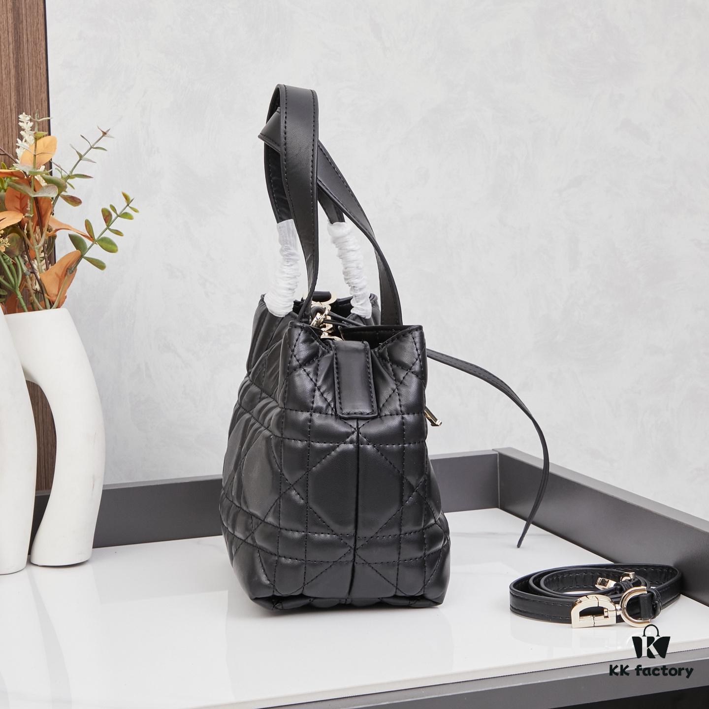Dior Toujours Small Vertical Handbag in Black Calfskin with Cannage Stitching