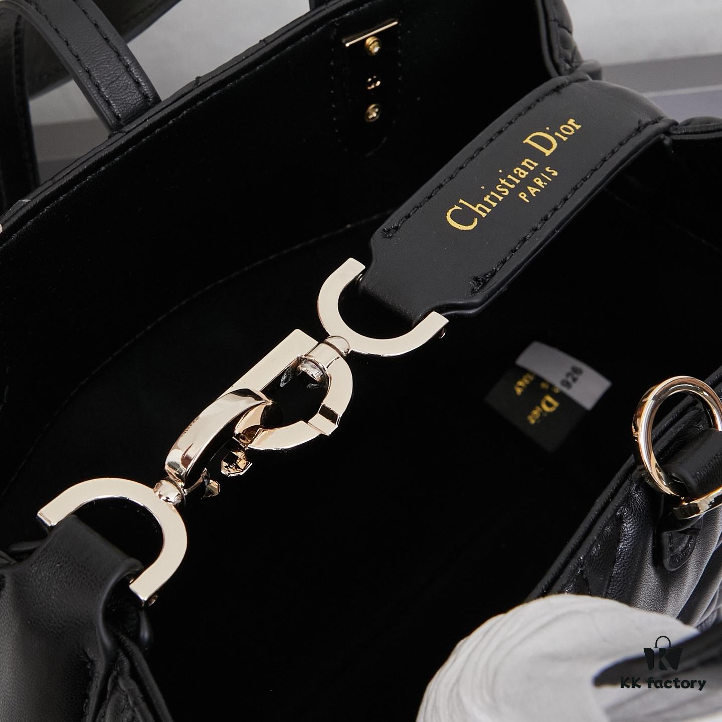 Dior Toujours Small Vertical Handbag in Black Calfskin with Cannage Stitching