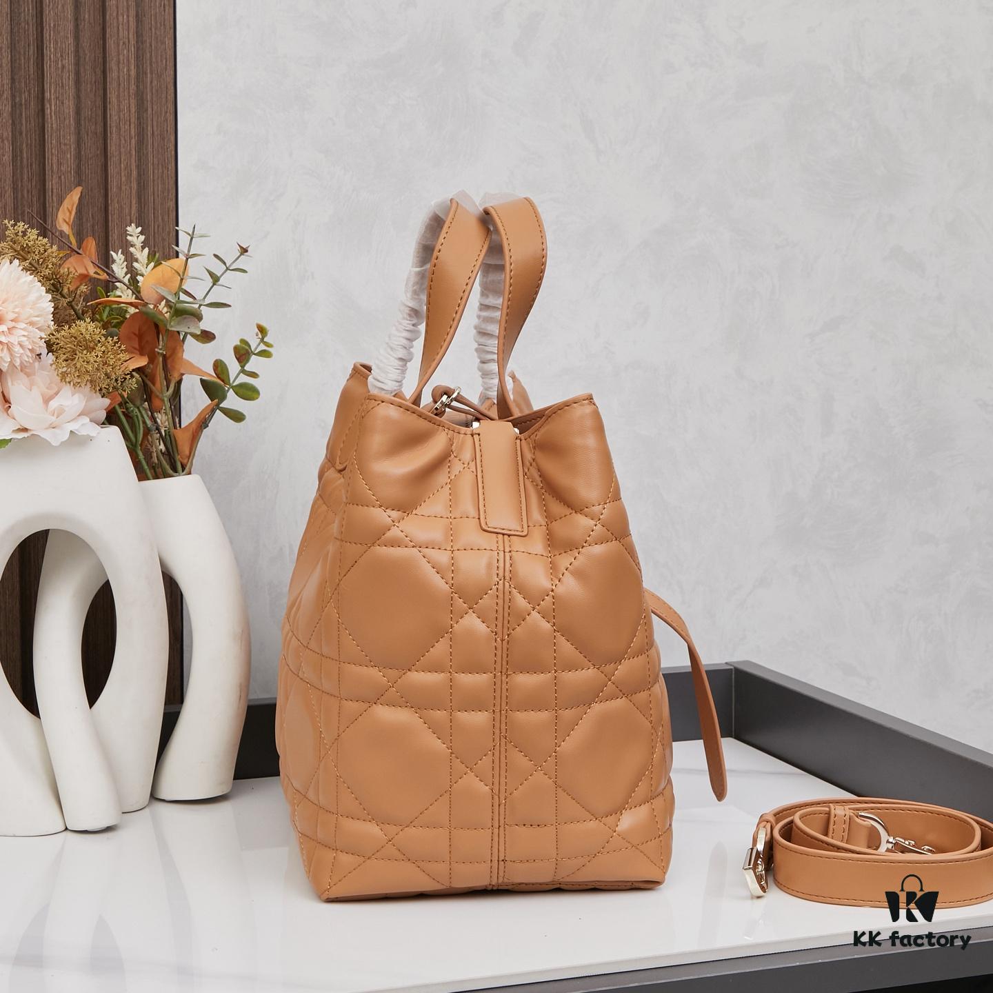 Medium Dior Toujours Vertical Handbag in Blush Beige Calfskin Leather