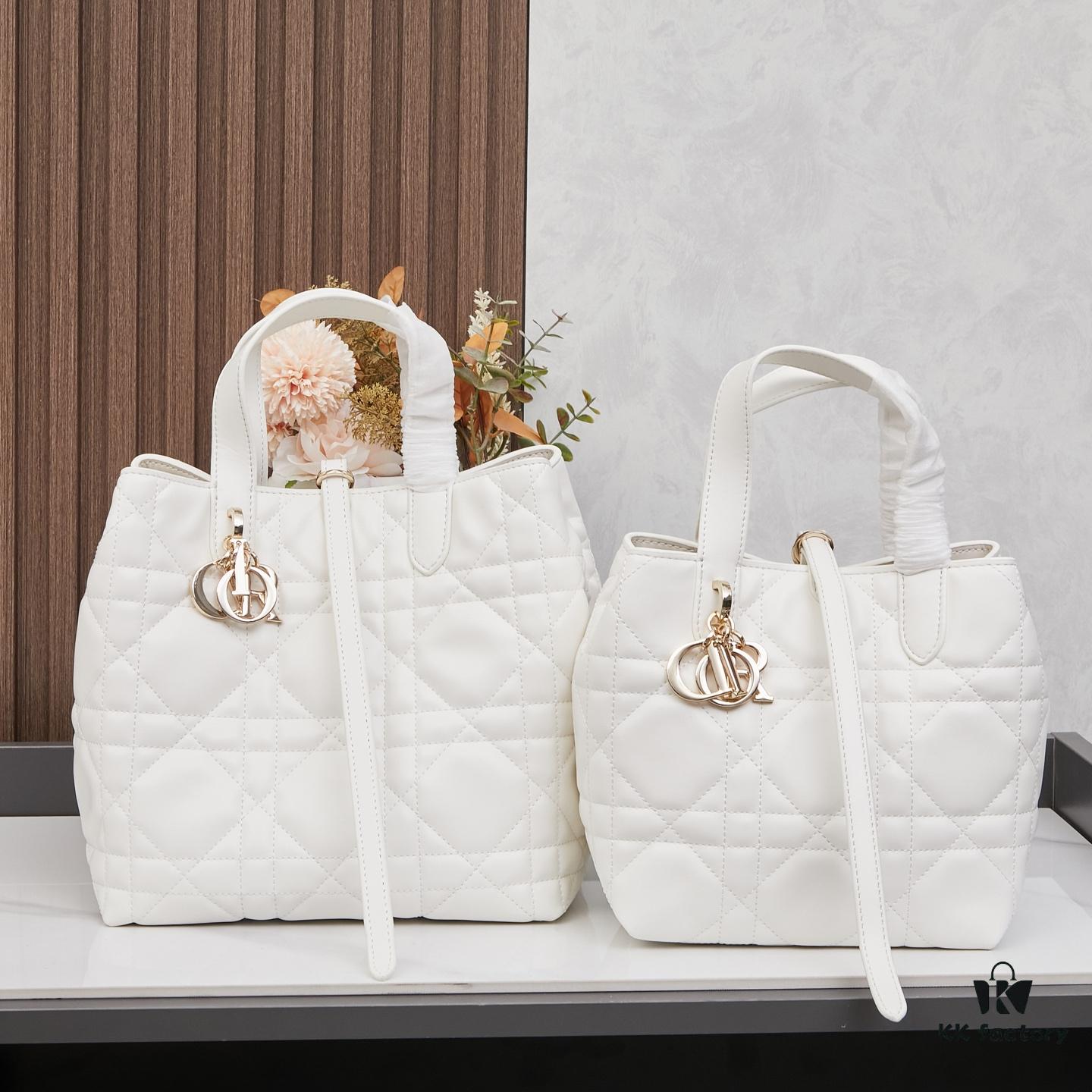 Dior Toujours Medium Vertical Handbag in Blush Beige Calfskin with Oversized Cannage Stitching