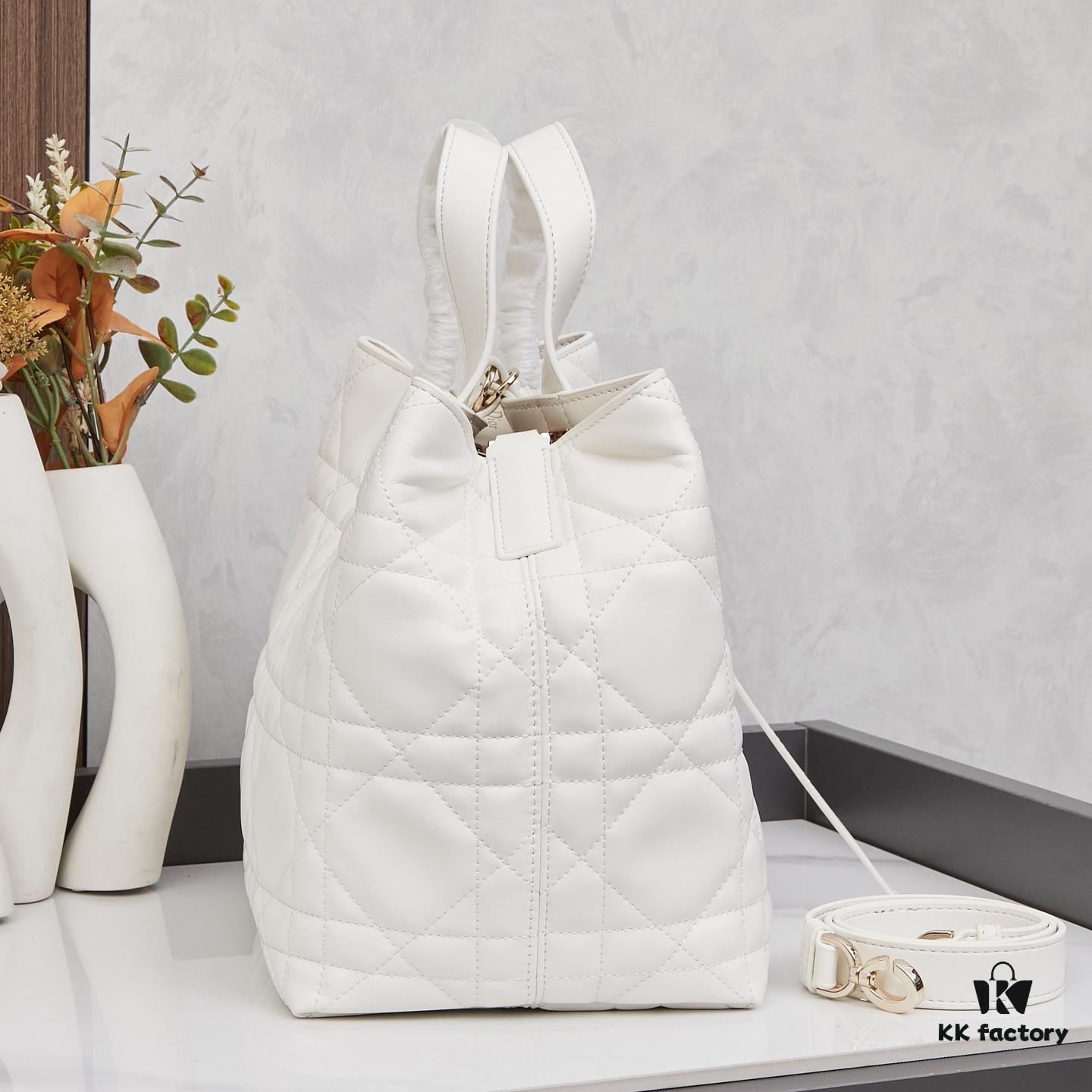 Dior Toujours Medium Vertical Handbag in Blush Beige Calfskin with Oversized Cannage Stitching