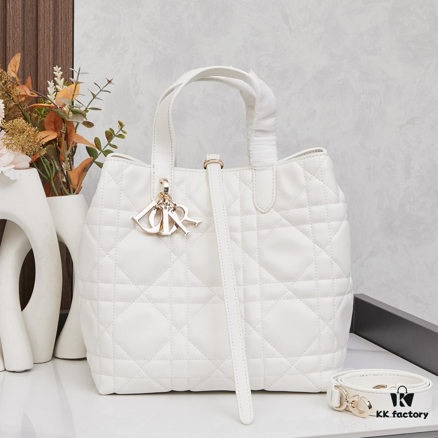 Dior Toujours Medium Vertical Handbag in Blush Beige Calfskin with Oversized Cannage Stitching