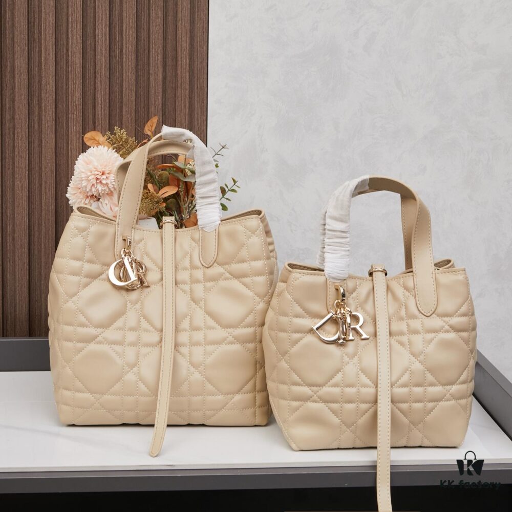 Dior Toujours Small Vertical Handbag in Black Calfskin with Cannage Stitching