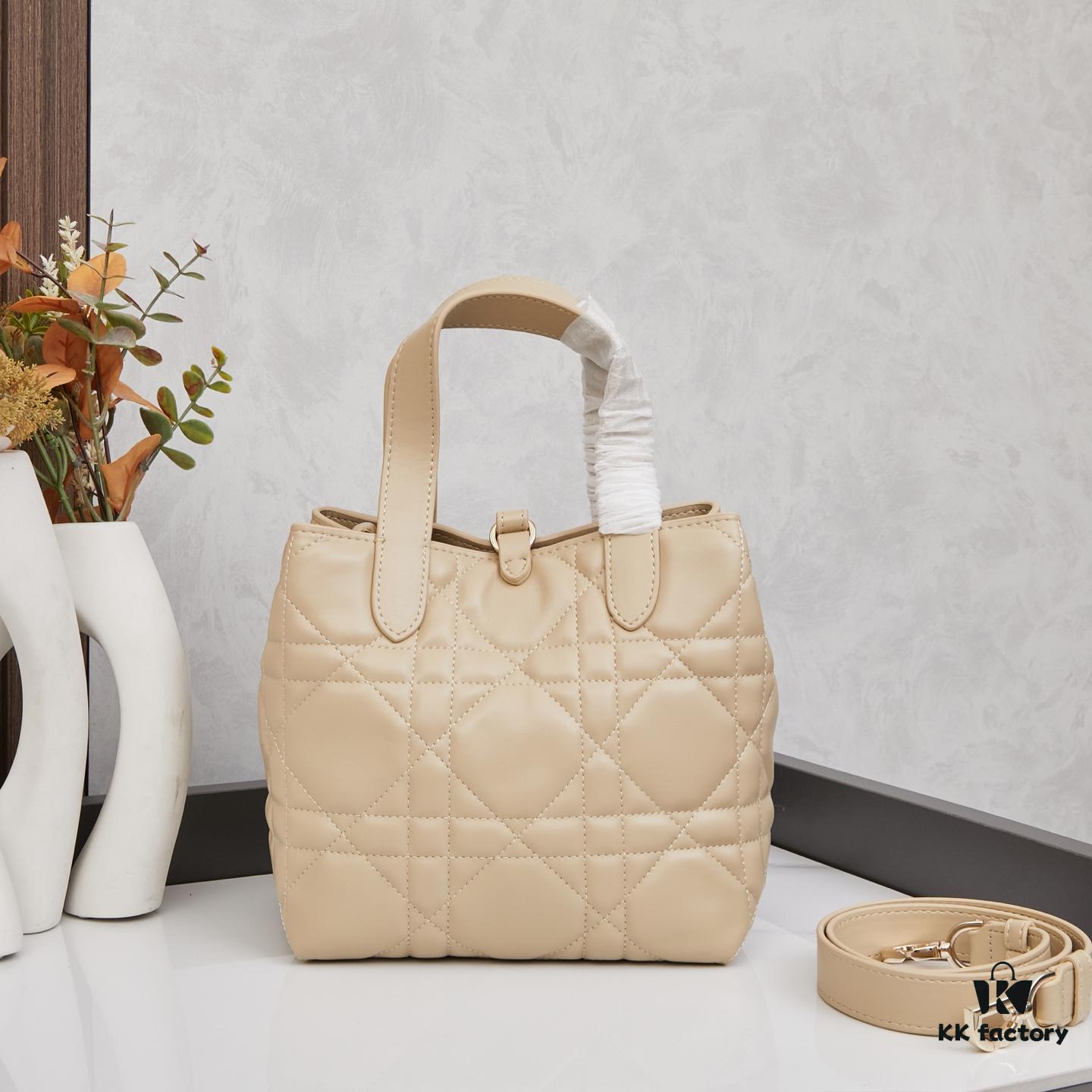 Dior Toujours Small Vertical Handbag in Black Calfskin with Cannage Stitching