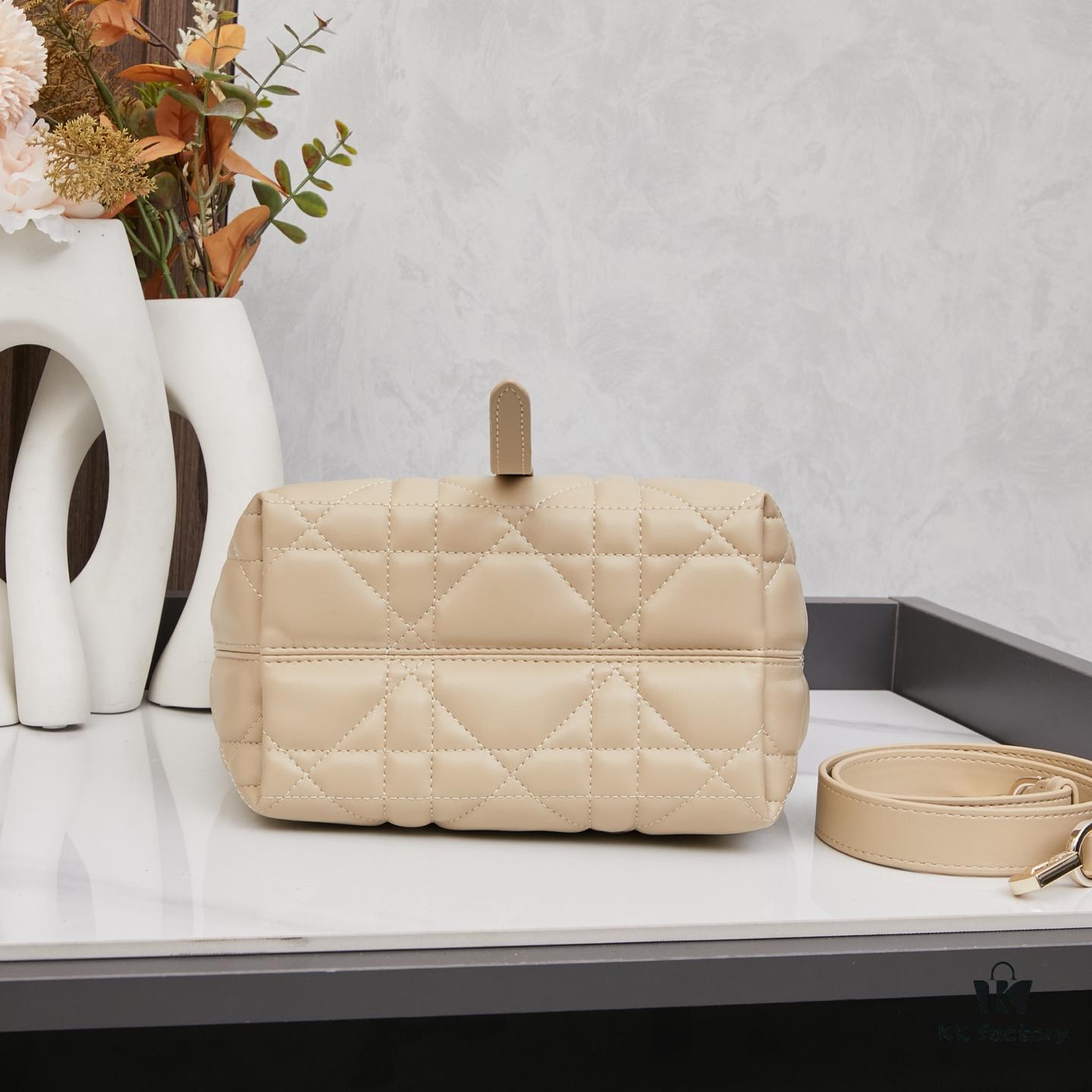 Dior Toujours Small Vertical Handbag in Black Calfskin with Cannage Stitching