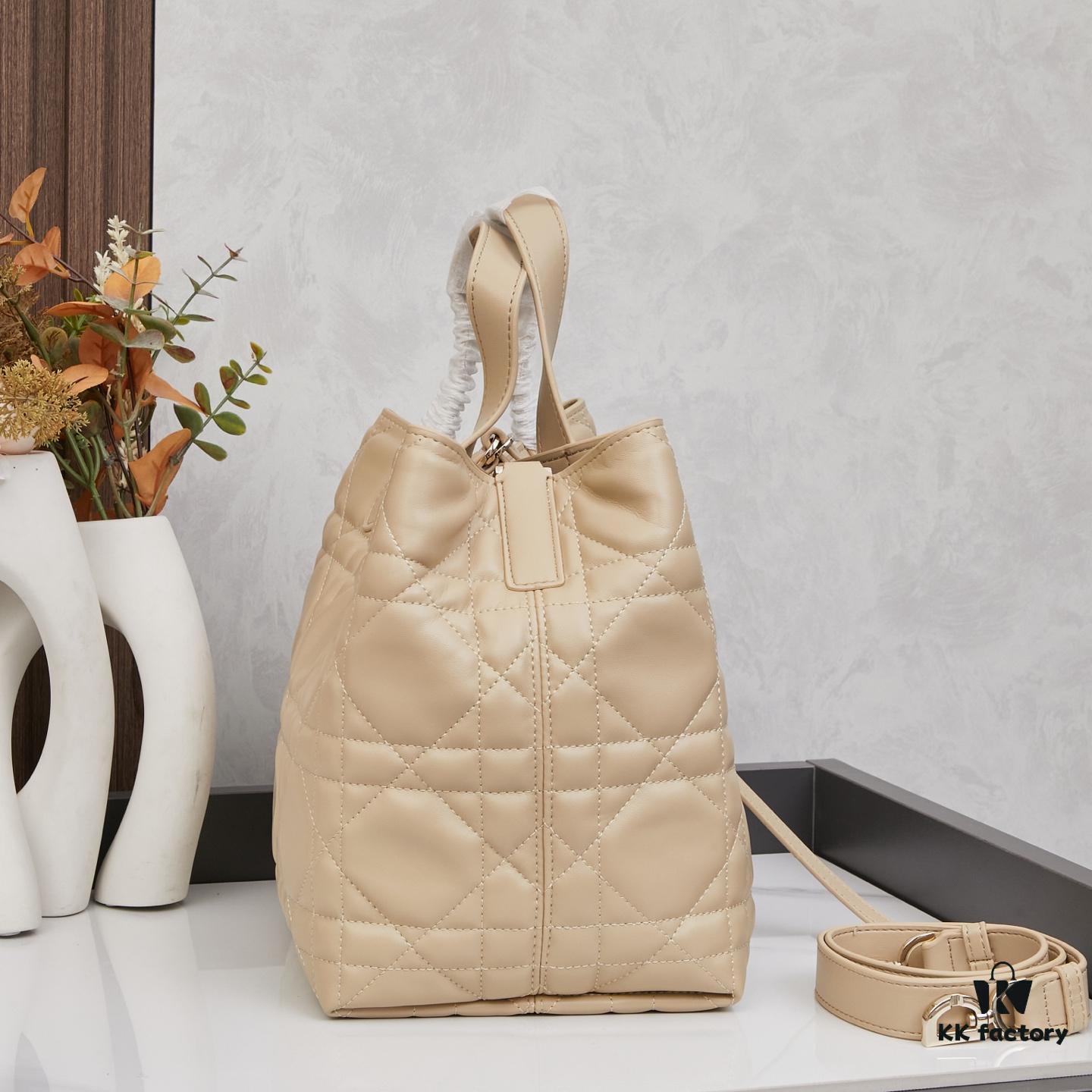 Dior Toujours Medium Vertical Handbag in Blush Beige Calfskin with Cannage Stitching