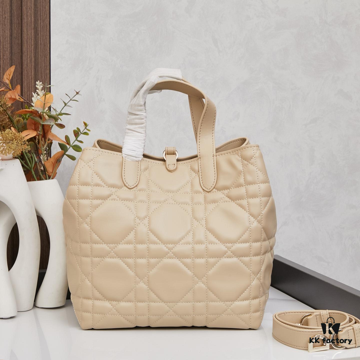 Dior Toujours Medium Vertical Handbag in Blush Beige Calfskin with Cannage Stitching