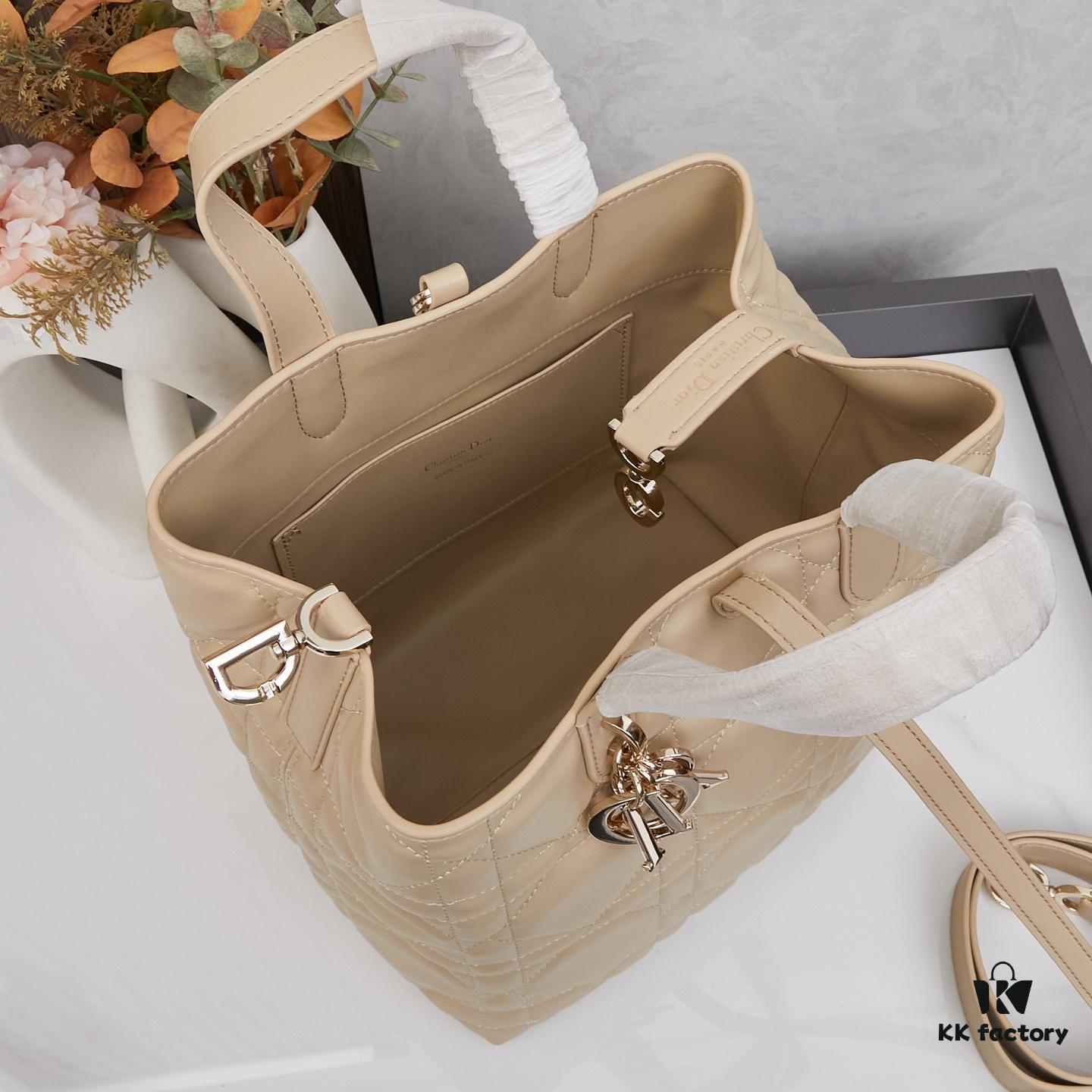 Dior Toujours Medium Vertical Handbag in Blush Beige Calfskin with Cannage Stitching