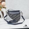 Small Blue Dior Saddle Bag with Box, New Model Silver Buckle