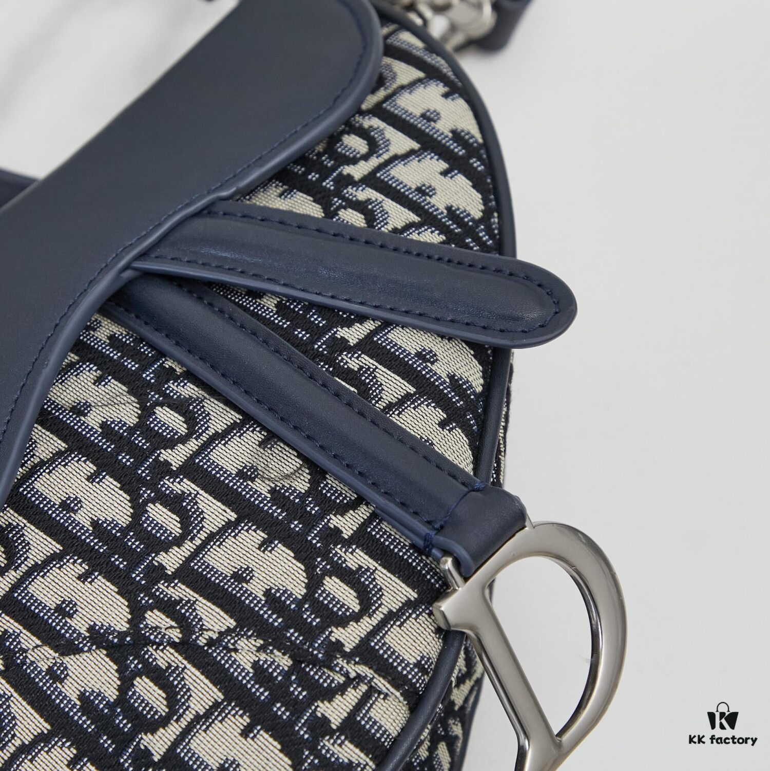 Small Blue Dior Saddle Bag with Box, New Model Silver Buckle