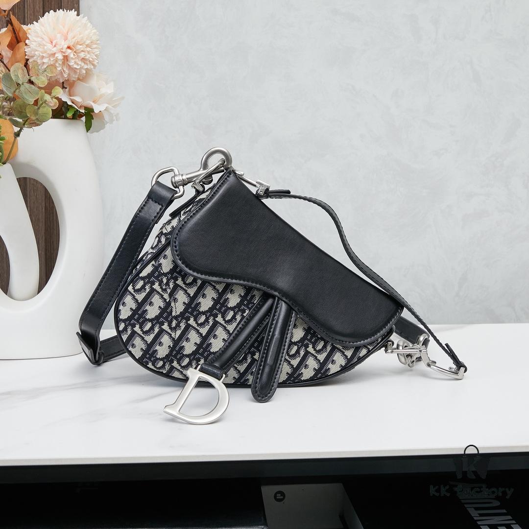 Small Size with Black Dior Saddle Bag with Silver Buckle in Box