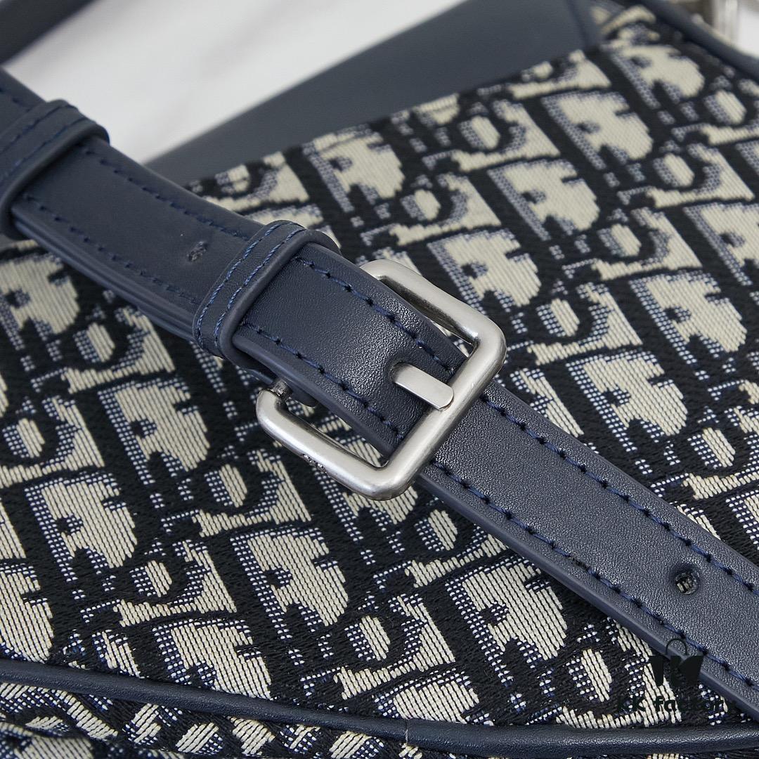 Large Blue Dior Saddle Bag with Box, New Model with Silver Buckle