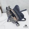 Large Blue Dior Saddle Bag with Box, New Model with Silver Buckle