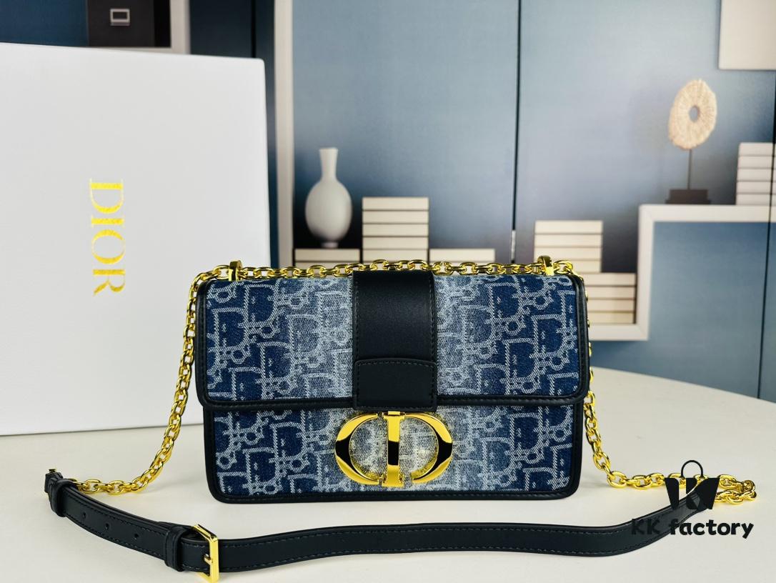 Large 30 Montaigne East-West Chain Bag in Denim Dior Oblique Jacquard