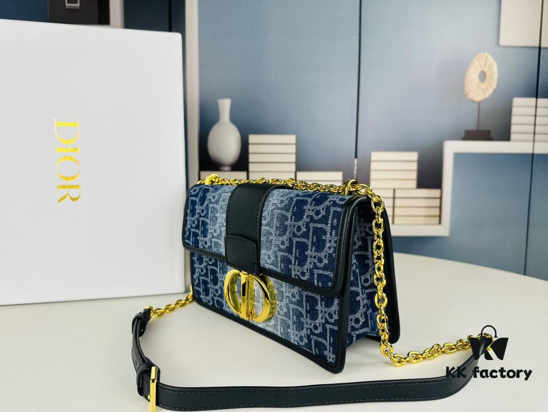 Large 30 Montaigne East-West Chain Bag in Denim Dior Oblique Jacquard