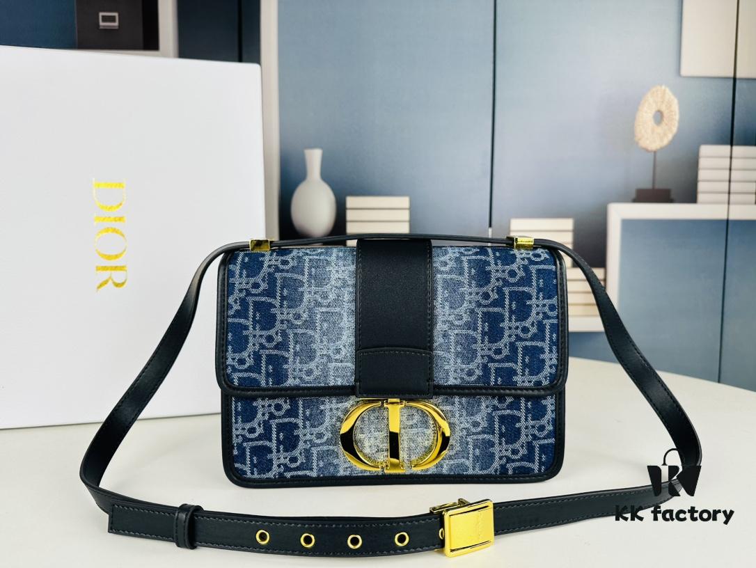 Large 30 Montaigne East-West Handbag in Denim Dior Oblique Jacquard