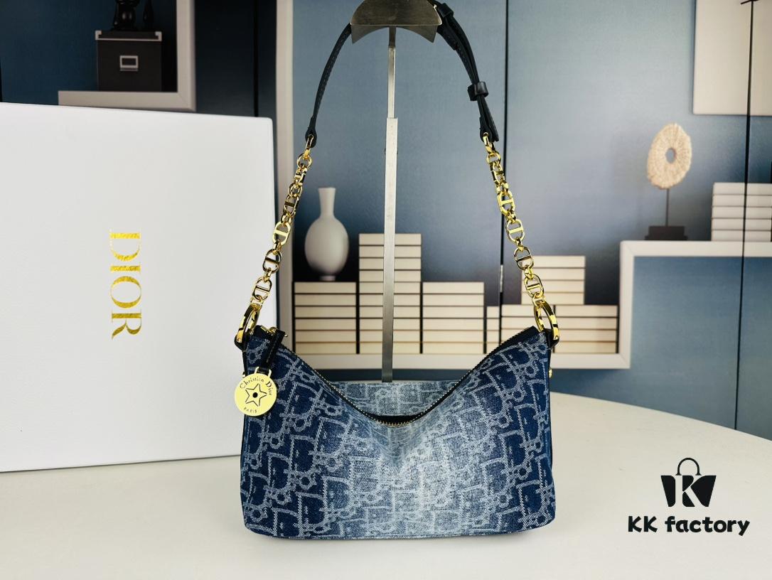 Diorstar Hobo Chain Bag in Blue Denim Dior Oblique Jacquard
