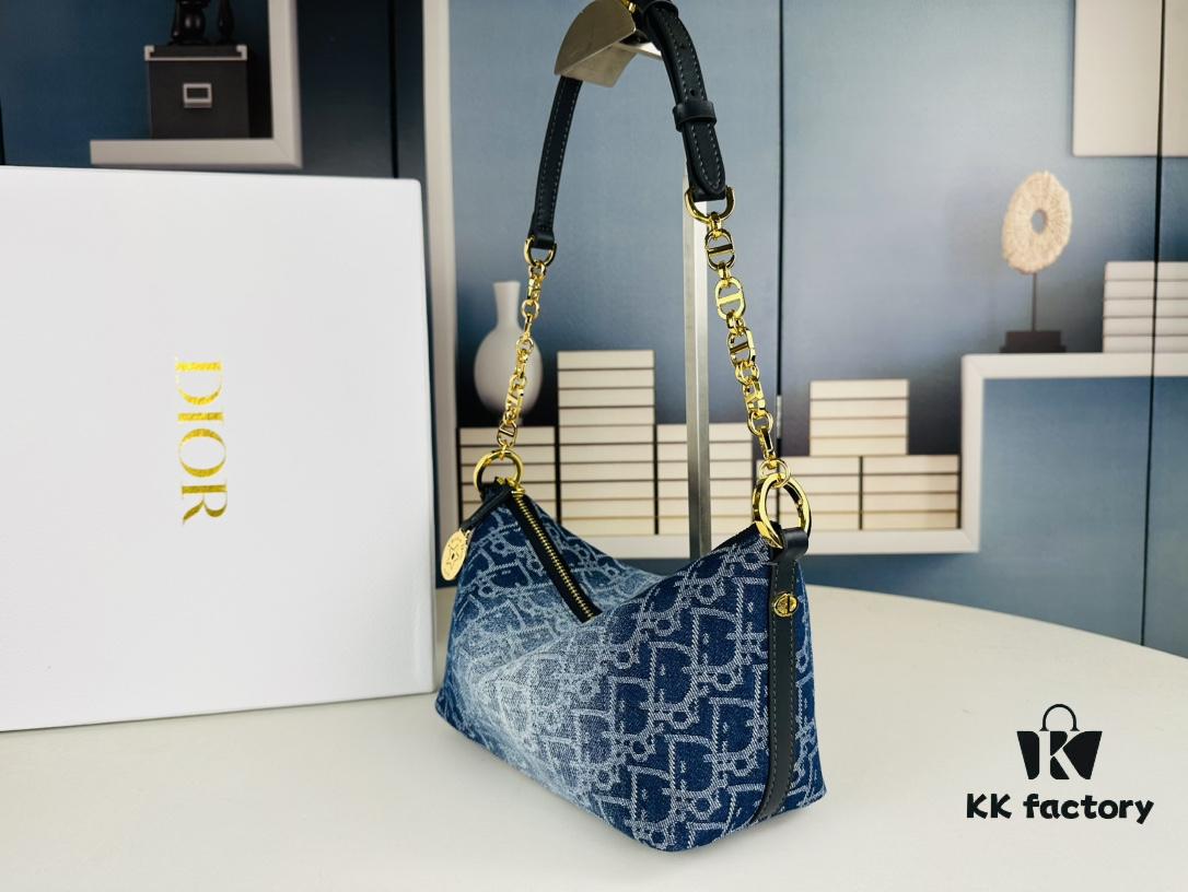 Diorstar Hobo Chain Bag in Blue Denim Dior Oblique Jacquard