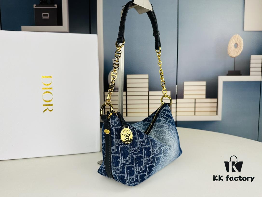 Diorstar Hobo Chain Bag in Blue Denim Dior Oblique Jacquard