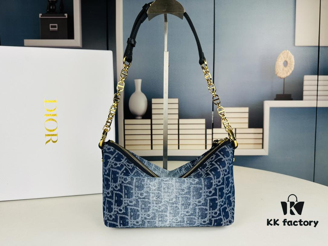 Diorstar Hobo Chain Bag in Blue Denim Dior Oblique Jacquard
