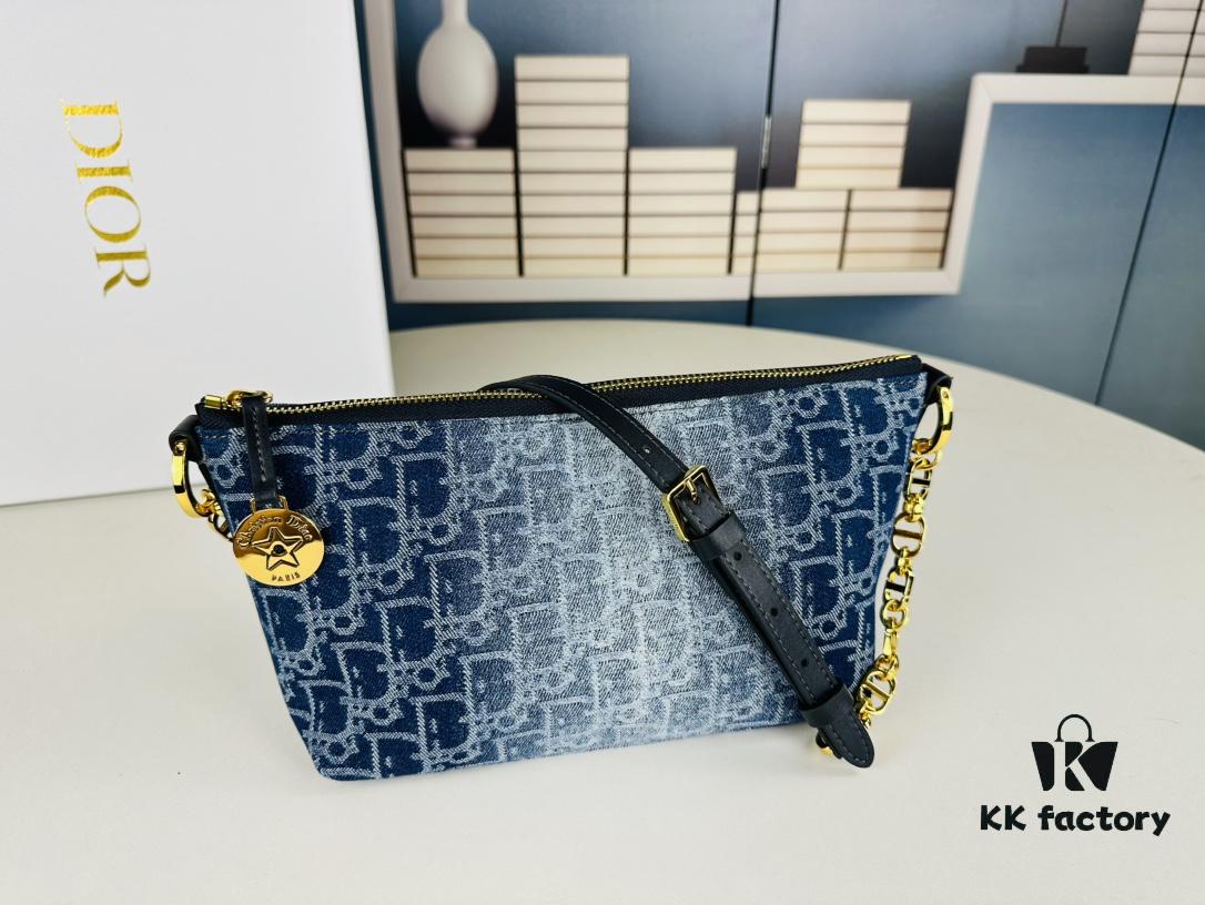 Diorstar Hobo Chain Bag in Blue Denim Dior Oblique Jacquard