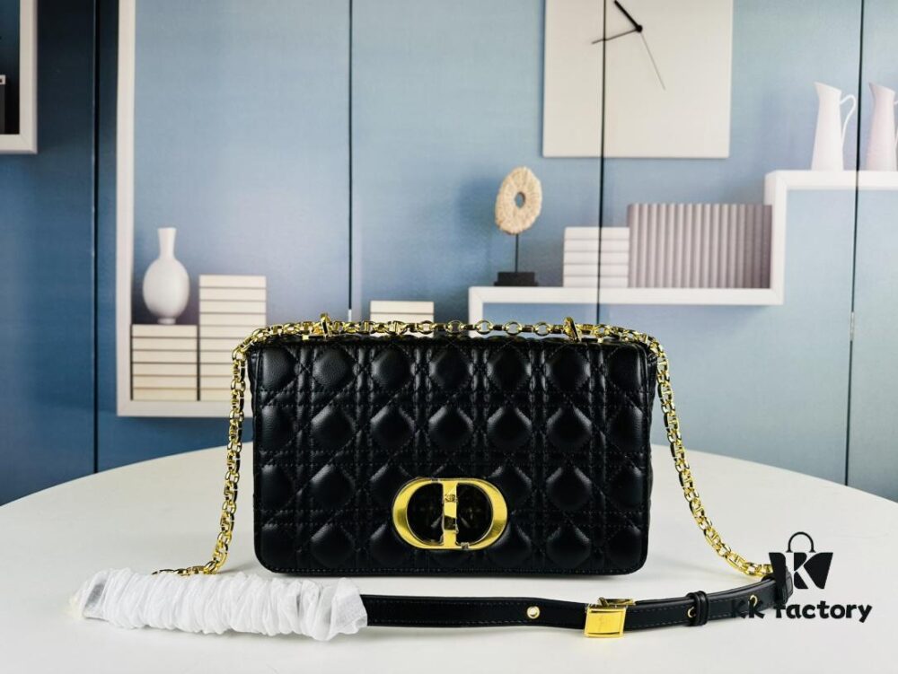 Large DIOR Caro Bag in Toffee Beige Calfskin with Cannage Stitching