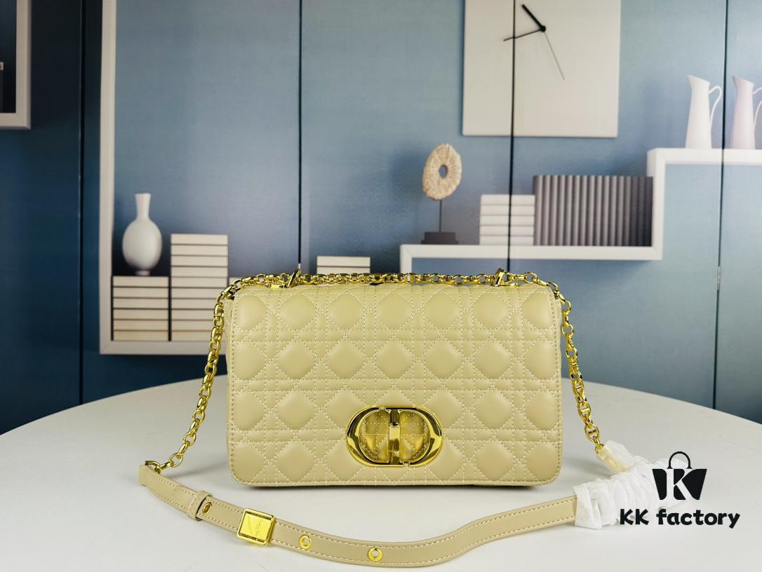 Large DIOR Caro Handbag in Caramel Beige Calfskin with Cannage Stitching