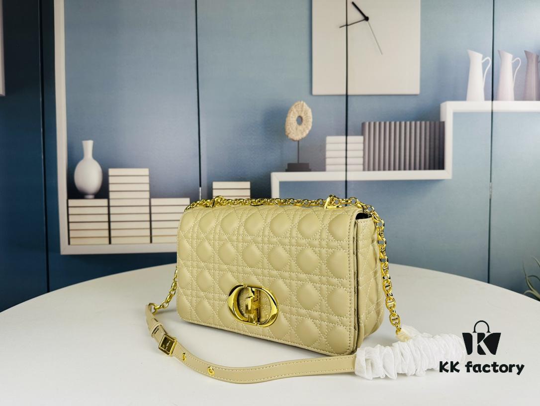 Large DIOR Caro Handbag in Caramel Beige Calfskin with Cannage Stitching