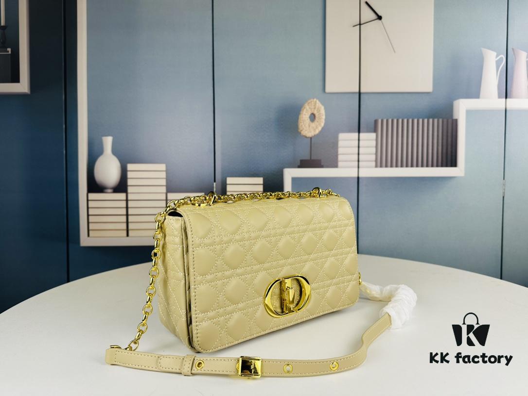 Large DIOR Caro Handbag in Caramel Beige Calfskin with Cannage Stitching