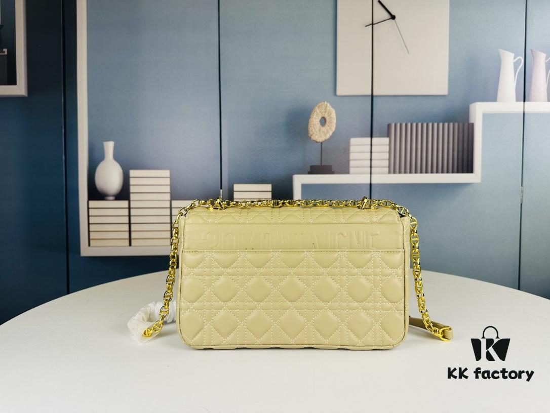 Large DIOR Caro Handbag in Caramel Beige Calfskin with Cannage Stitching