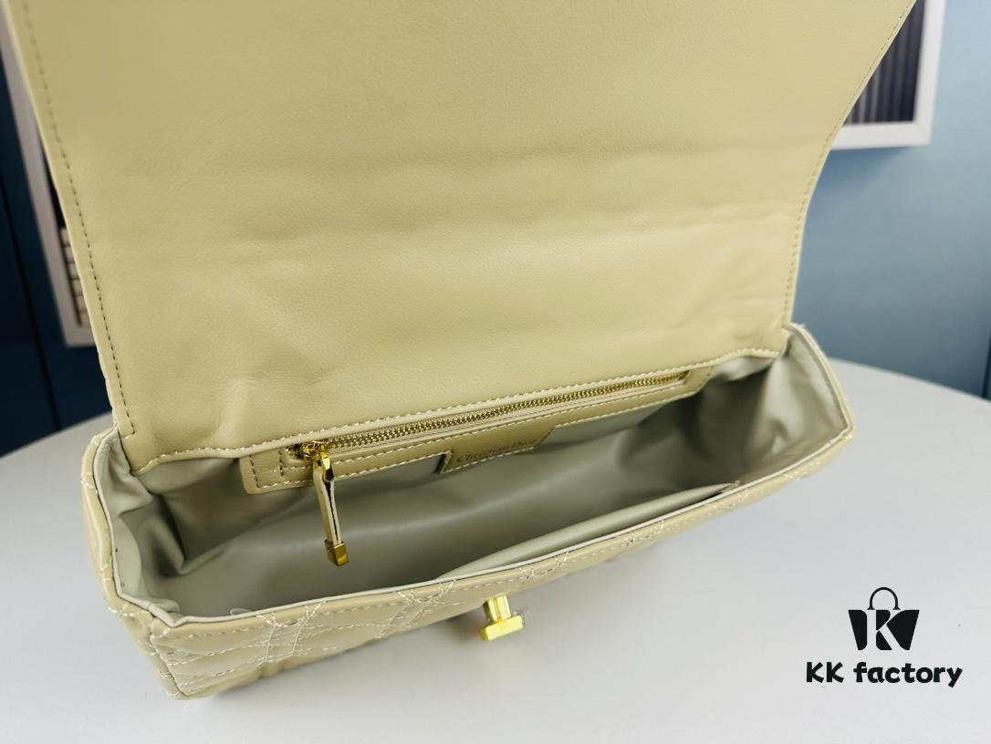 Large DIOR Caro Handbag in Caramel Beige Calfskin with Cannage Stitching