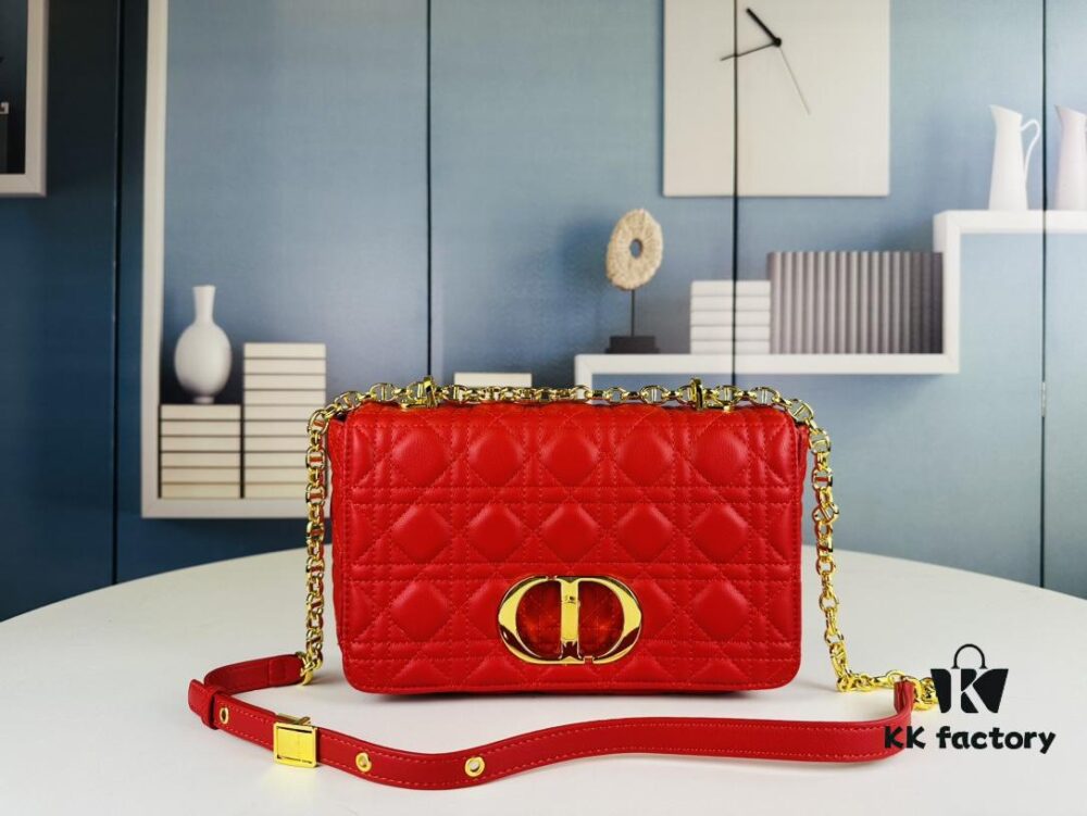 Medium Dior Caro Bag in Caramel Beige Calfskin with Cannage Stitching