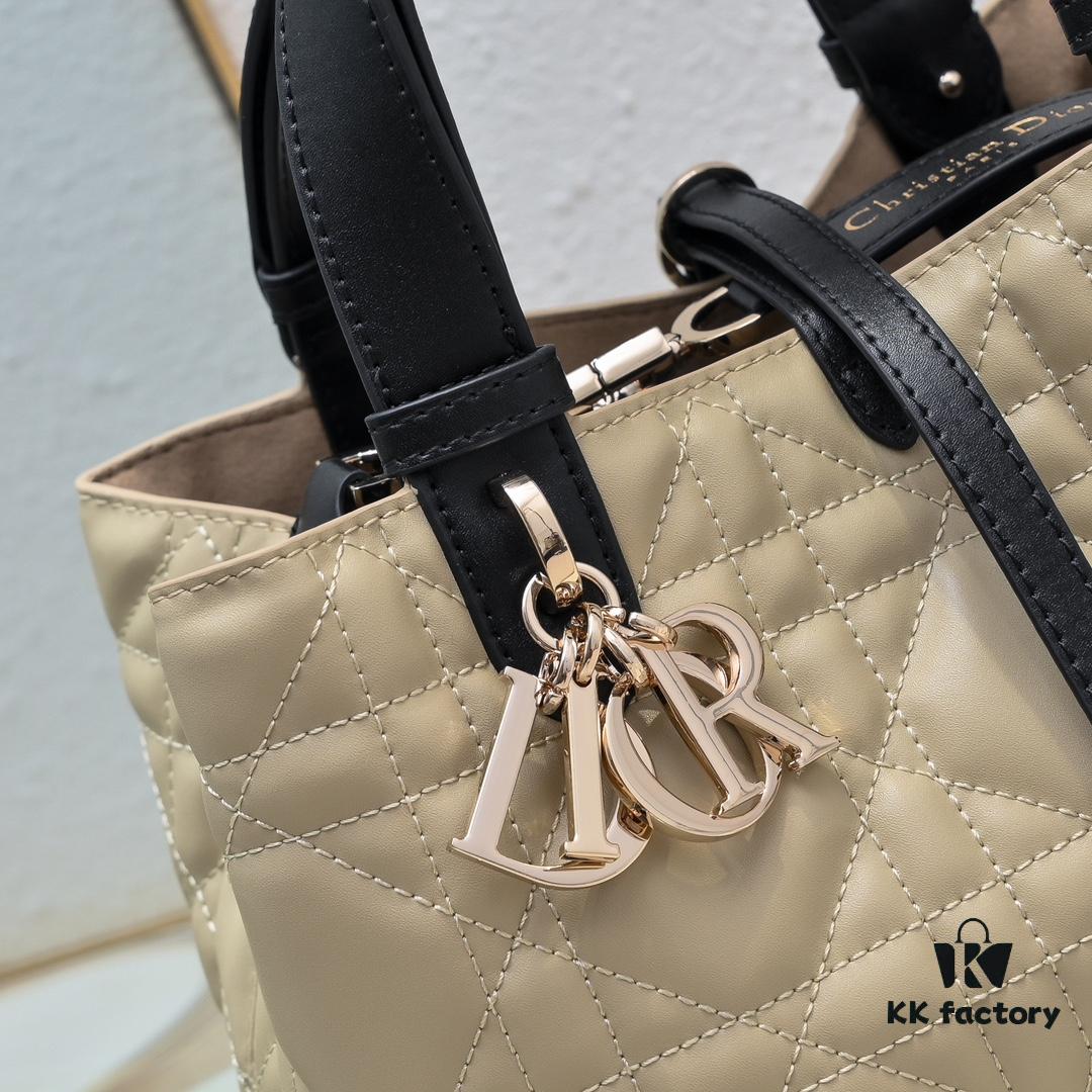 Dior Toujours Medium Bag in Beige Calfskin with Cannage Stitching