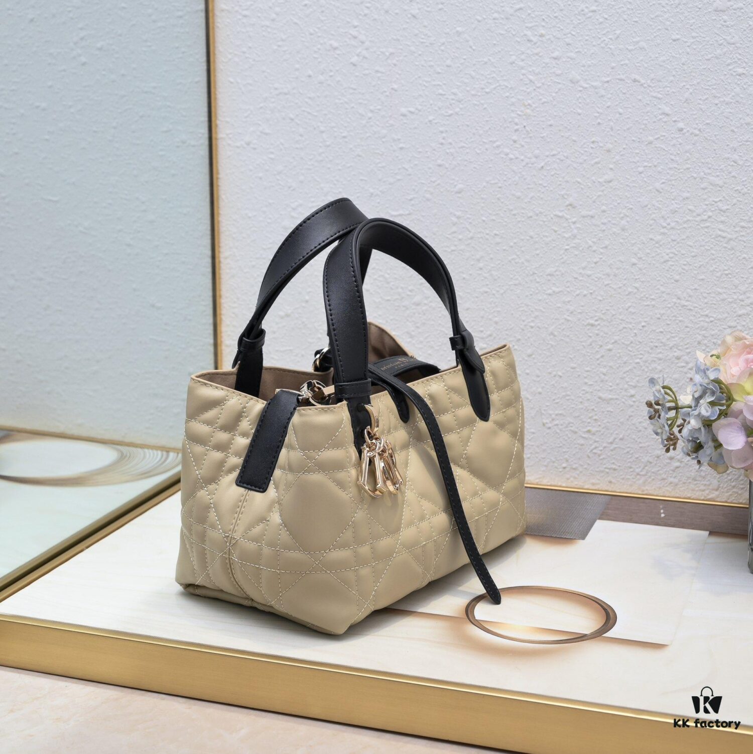 Dior Toujours Medium Bag in Beige Calfskin with Cannage Stitching