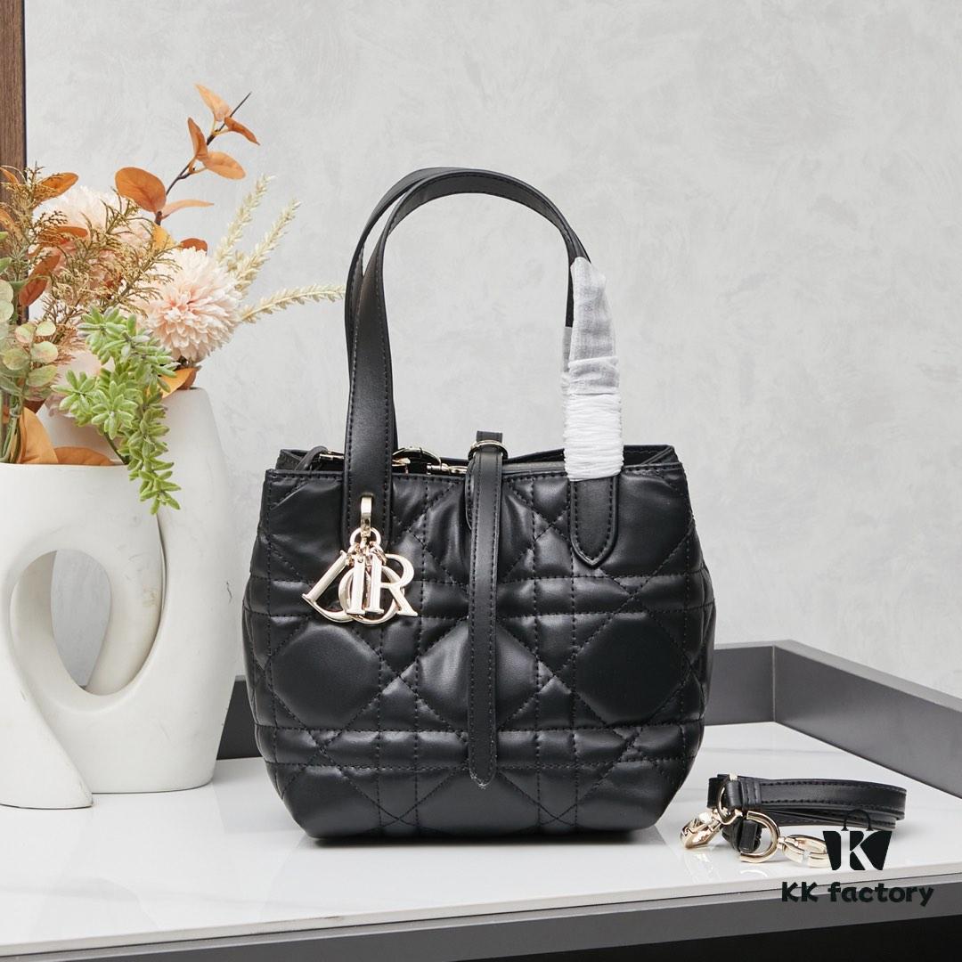 Dior Toujours Small Vertical Handbag in Black Calfskin Leather