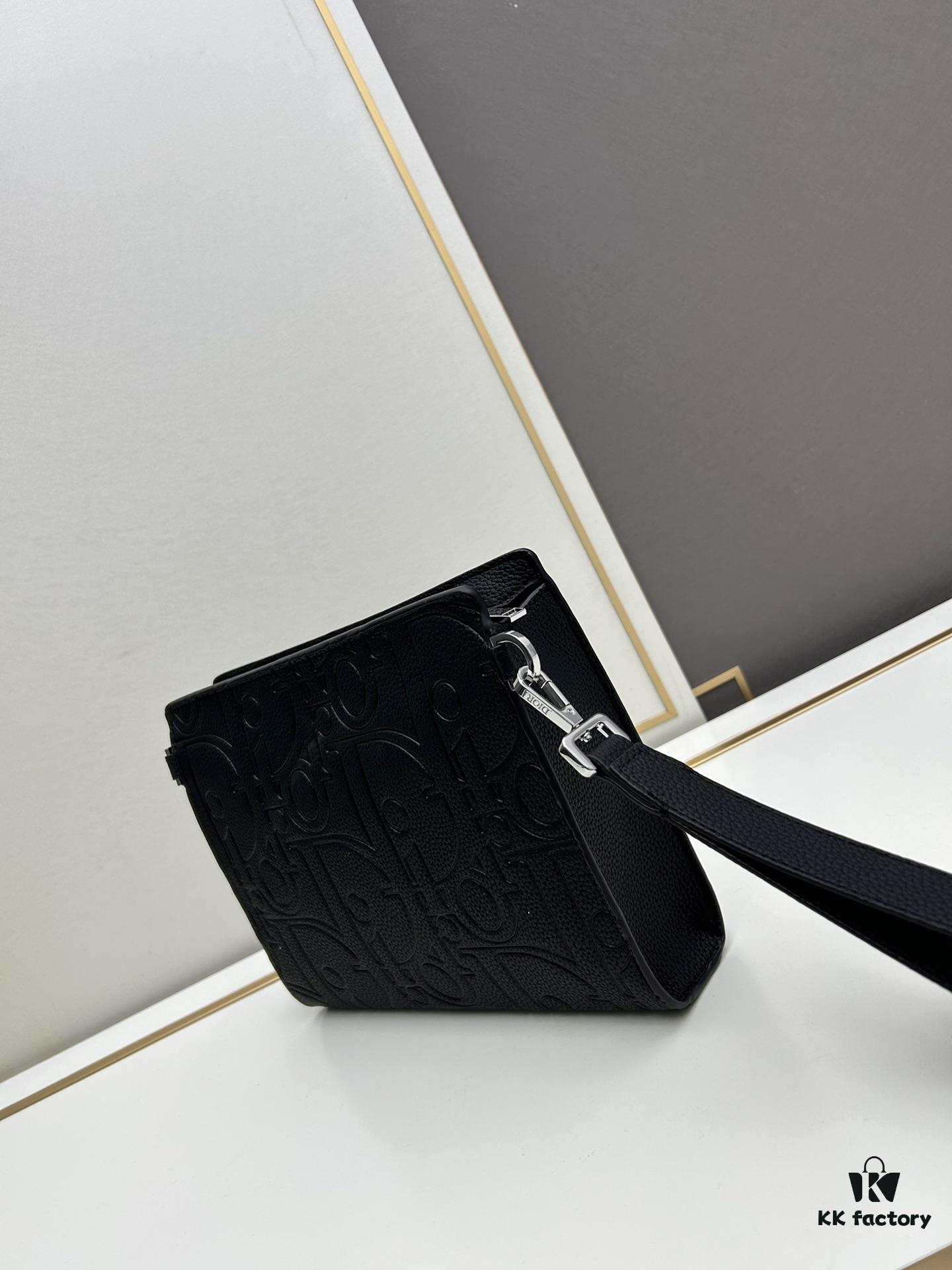 Dior Clutch with Box ||| This clutch is a signature piece from Dior, crafted meticulously from cowhide leather and inspired by the Dior archives. It features a prominent Dior logo on the front for elevated sophistication.