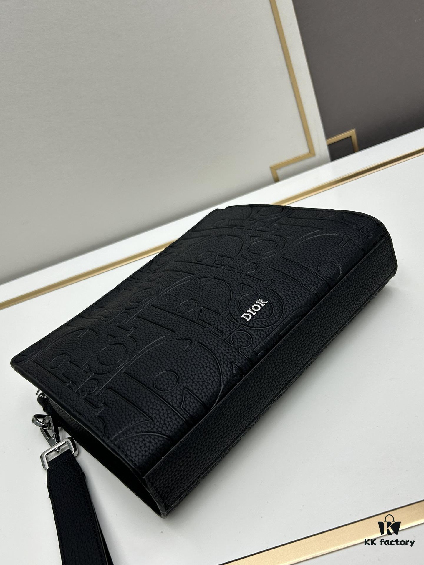 Dior Clutch with Box ||| This clutch is a signature piece from Dior, crafted meticulously from cowhide leather and inspired by the Dior archives. It features a prominent Dior logo on the front for elevated sophistication.
