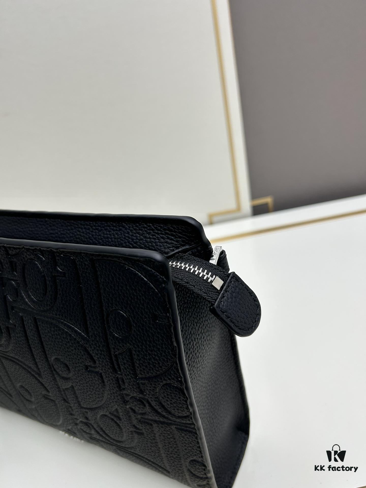 Dior Clutch with Box ||| This clutch is a signature piece from Dior, crafted meticulously from cowhide leather and inspired by the Dior archives. It features a prominent Dior logo on the front for elevated sophistication.