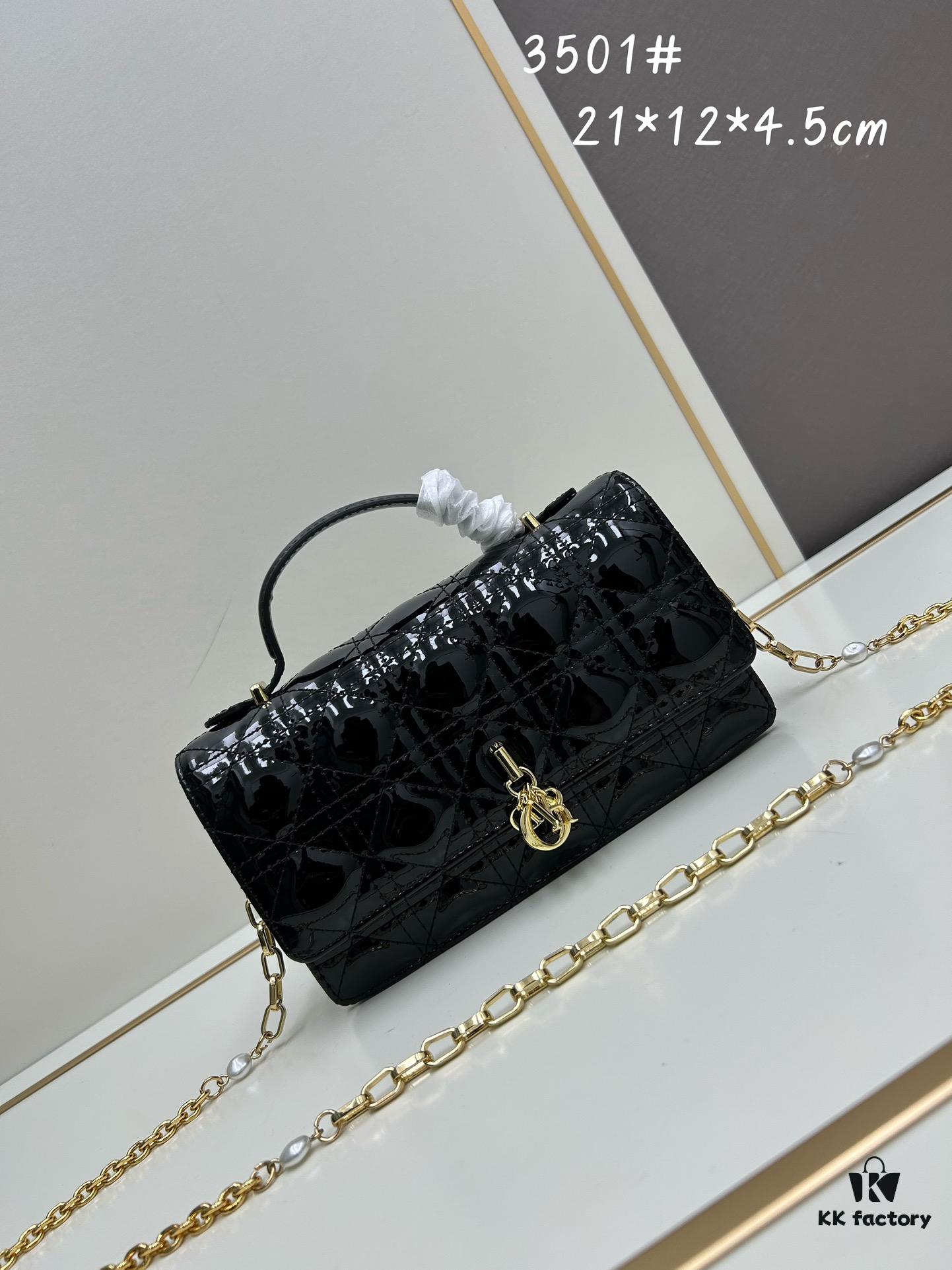 Lacquered Leather Lady Dior Pearl Clutch with Box