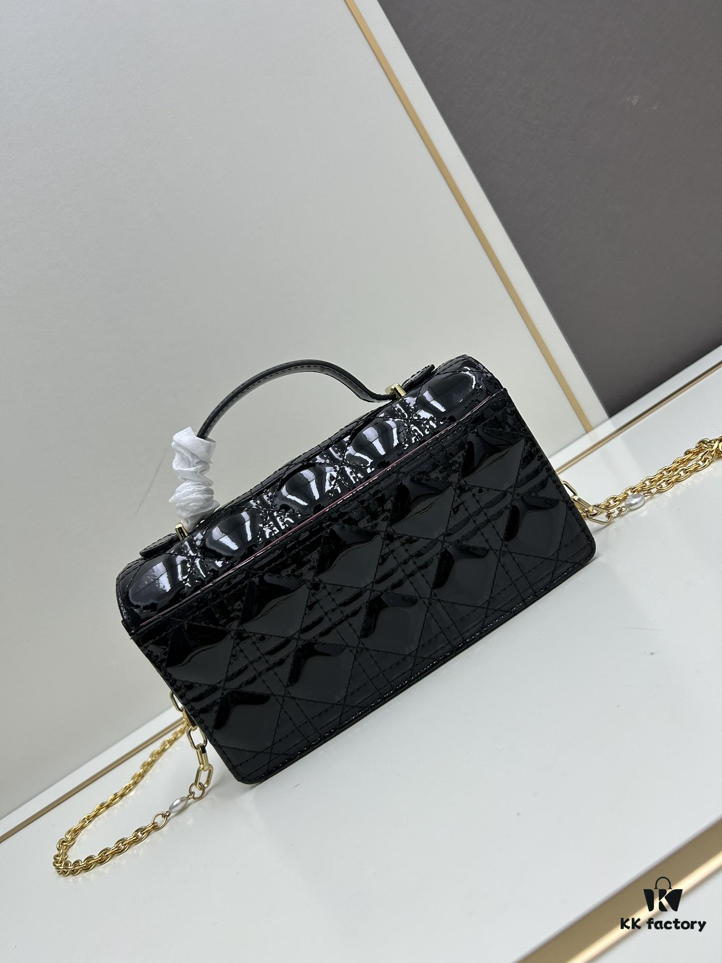 Lacquered Leather Lady Dior Pearl Clutch with Box