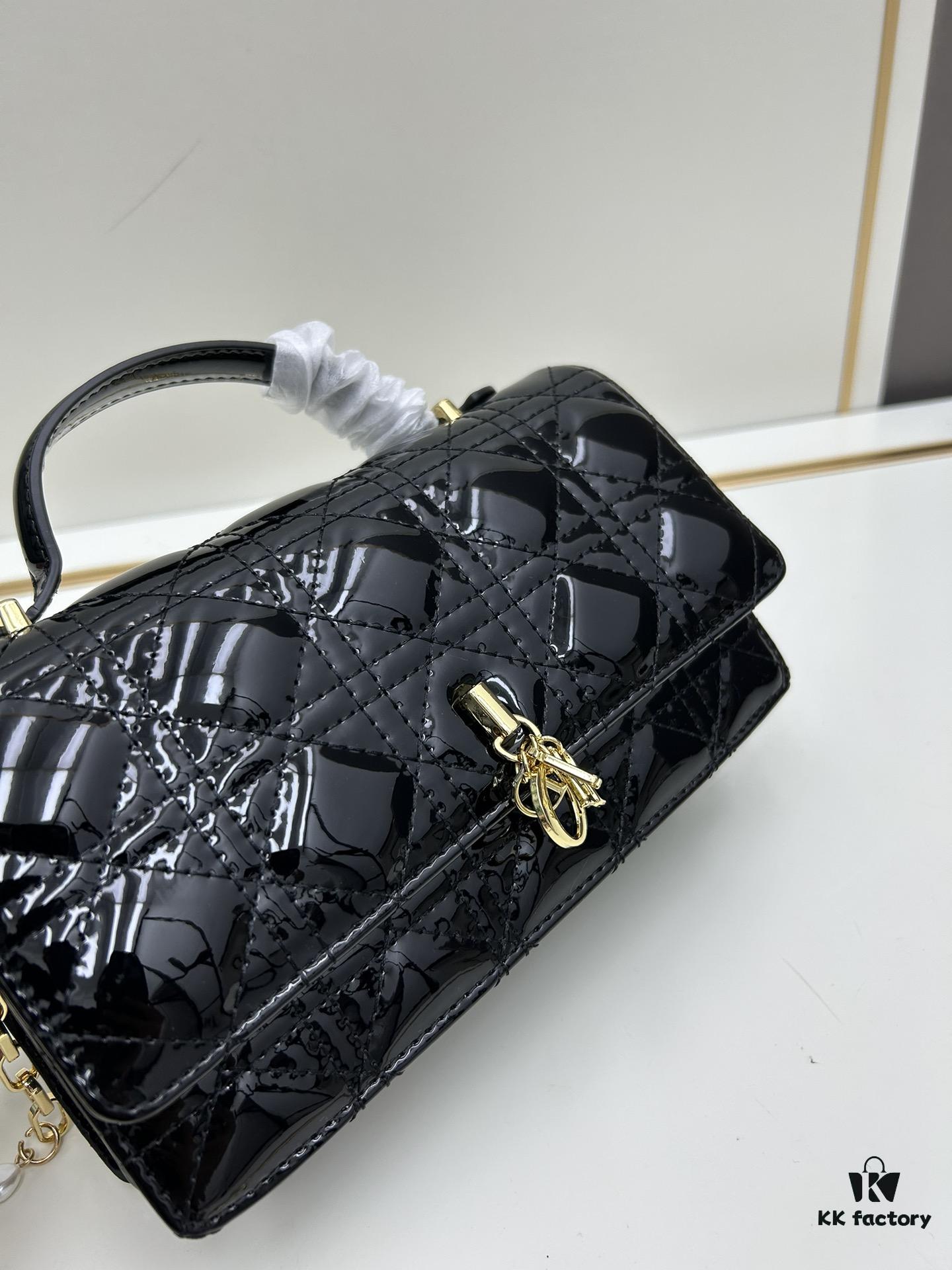 Lacquered Leather Lady Dior Pearl Clutch with Box